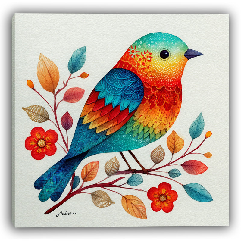 «Blossom Perch - Colorful Bird», art mural