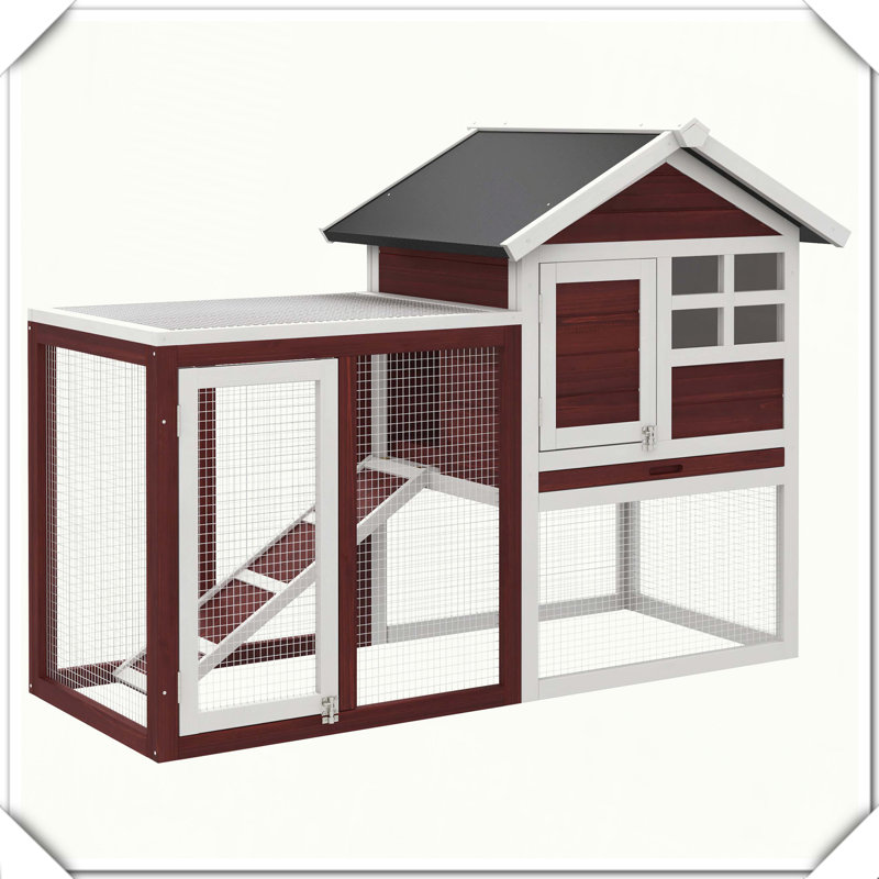 Cage à lapins en bois avec toit imperméable, Brun / Blanc