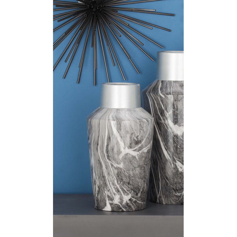 Vase de table en céramique argent / gris, H 14 po x l 8 po x P 8 po