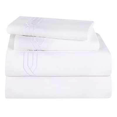 1200 Thread Count 100% Egyptian Cotton Geometric Embroidered Scroll Bed Sheet Set