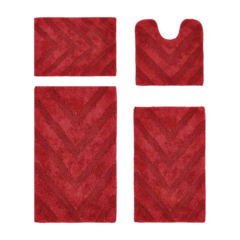 Ensemble de tapis pour salle de bain touffeté à 100% coton 2370 g / m² Hugo avec envers en latex anti-dérapant, certifié OEKO-TEX®, super absorbant et lavable à la machine, rouge
