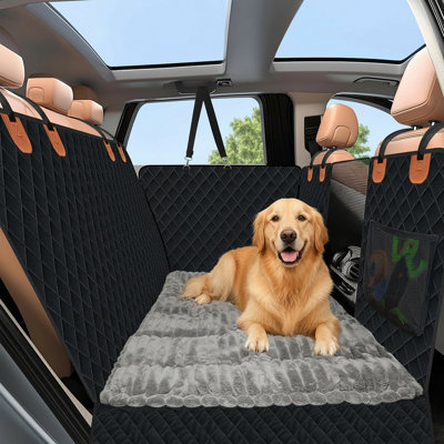 Ensemble de housse de siège de chien pour siège arrière, housse de siège arrière et tapis de lit pour animal de compagnie parfait avec fenêtre en filet, hamac 600D résistant aux égratignures, antidérapant, durable, doux, housses de siège pour voitures, camions et VUS