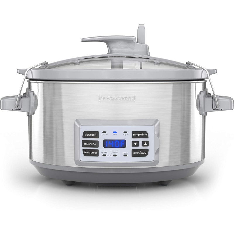 Mijoteuse numérique de 7 pintes de Black + Decker, SCD7007SSD, sonde de température, sous vide, couvercle verrouillable, pot en grès amovible