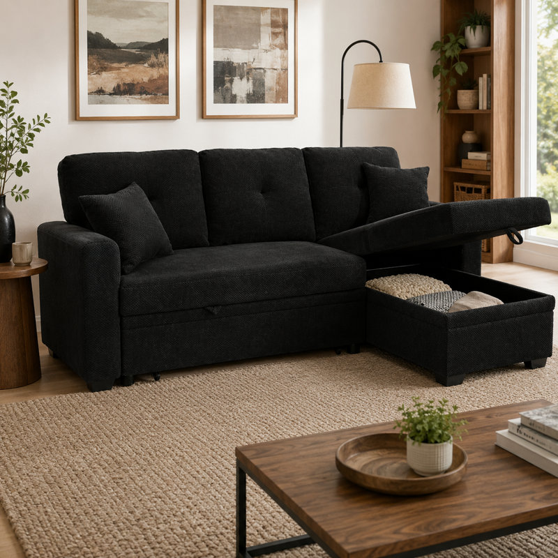 Canapé-lit modulaire convertible avec canapé-lit gigogne et chaise de rangement - noir, Noir