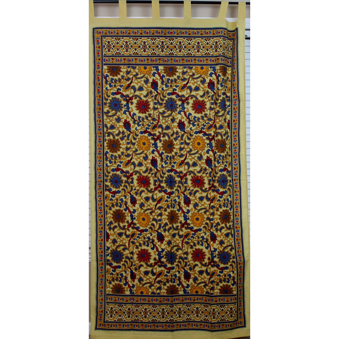 Daunta 100% Cotton Floral Semi-Sheer Tab Top Curtain Panel Canora Grey Curtain 