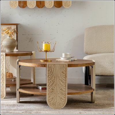 Table basse en bois sculpté, table de bout rétro avec rangement double couche, petite table d'appoint pour le salon, table de chevet de style palais pour les petits espaces