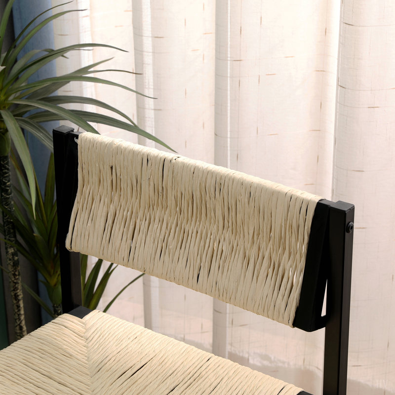 Ensemble de 2 tabourets de bar en papier tissé à la main avec repose-pieds pour îlot de cuisine et salle à manger