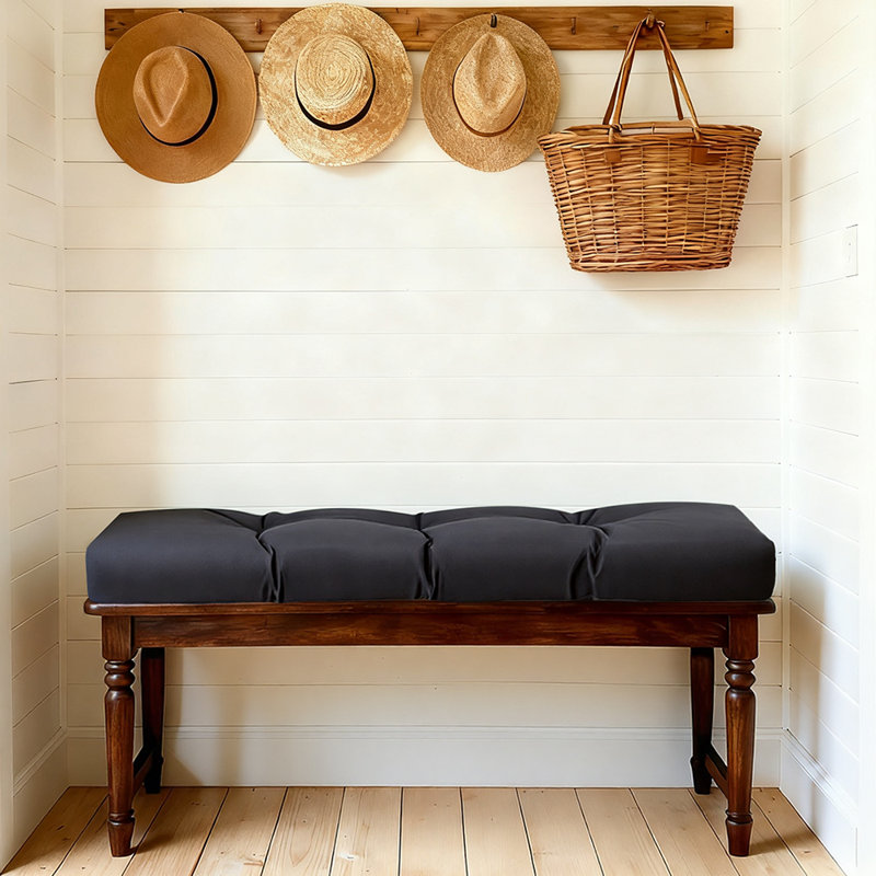 Coussin de banc 42 po x 16 po x 4 po, rembourré imperméable et antidérapant pour intérieur / extérieur, noir, Noir