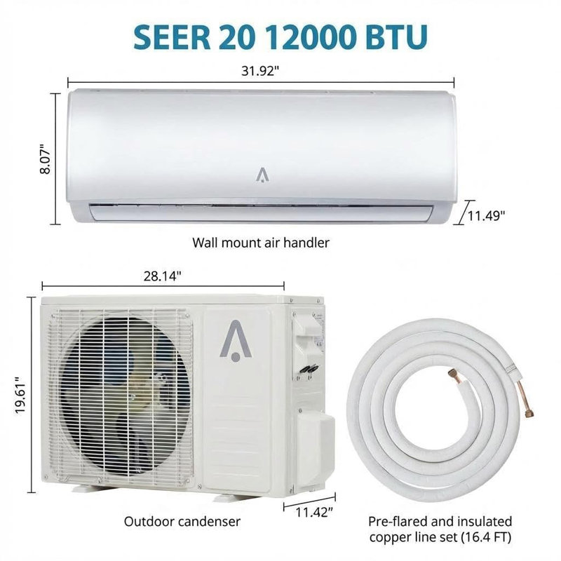 Climatiseur divisé 12000BTU 21 SEER2 WiFi 115V R32, mode économique, mode automatique, mode veille intelligent, écoénergétique