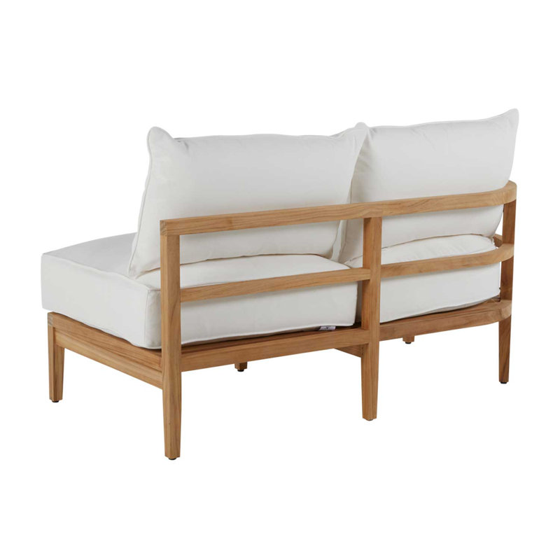 Santa Barbara 57.5" Wide Teak Loveseat with Cushions, Rollo Lace InsideOut® Linen, Natural Teak, Welt + Standard fill