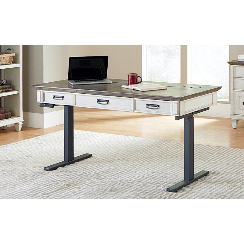 Metal Base Standing Desk with Power Outlet, White