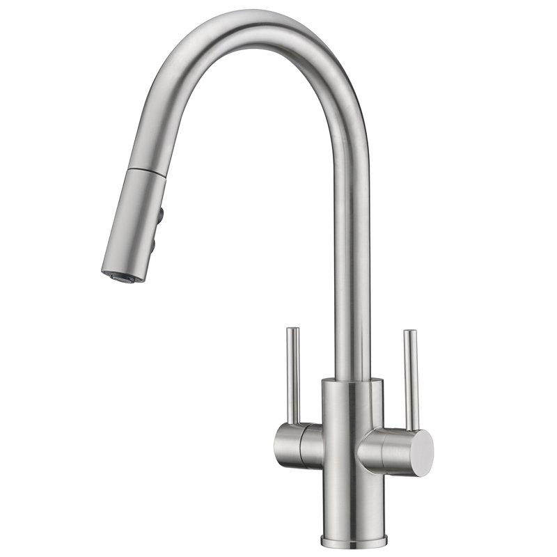 Pull-Down Sprayer Kitchen Sink Faucet, Double Handle Kitchen Faucet , Brushed Nickel