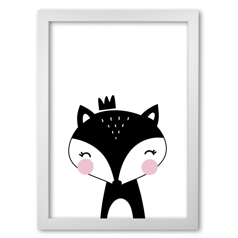 Scandi Fox With Crown - Print, 30 cm H x 21 cm W x 5 cm D, White Grain Frame