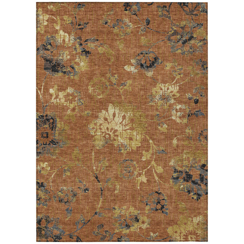 Machine Washable Indoor/Outdoor Chantille ACN2616 Floral Rug, Paprika, 2'6" x 3'10"