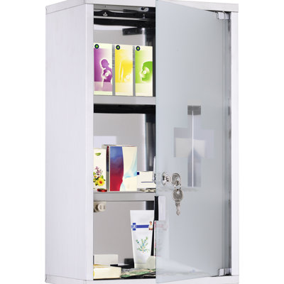 Étagère à pharmacie verrouillable en acier inoxydable, 3 niveaux, 12 po x 20 po, argent, compartiment verrouillable Meds Visible