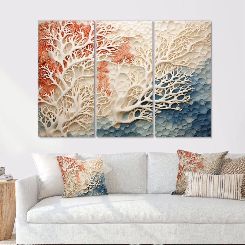 Forcier - ensemble d'impression d'art mural corail sous l'eau, H 28 po x l 36 po x P 1 po, Toile tendue