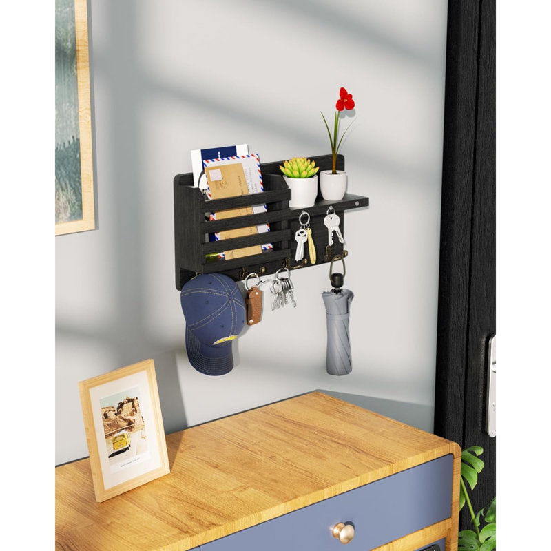 Ramari Wall Organizer with Key Hooks, Black, 7.87cm H x 20.06cm W x 38.1cm D