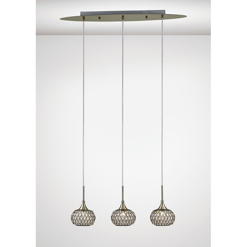 3 - Light Kitchen Island Pendant, Antique Brass