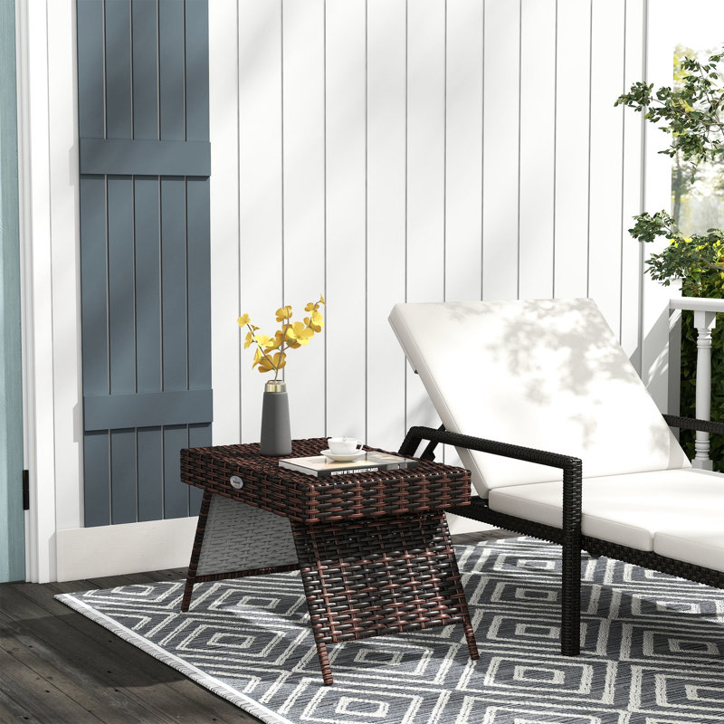 Outdoor End Table With Pe Weave - To Elements Folding In Brown Suitable For Various Locations