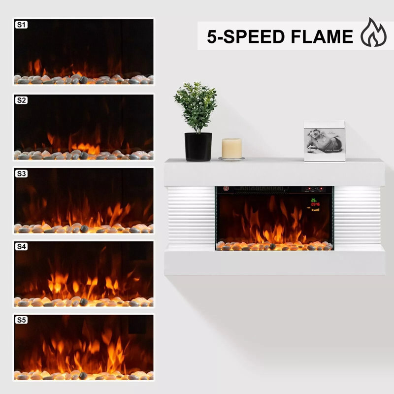 17 Stories 82 cm W White Electric Fireplace