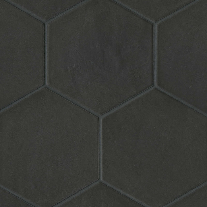 Allora 9" x 10" Porcelain Wall & Floor Tile, Solid Black