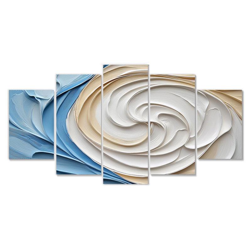 Spirales abstraites dans des tons blancs et bleus I - ensemble d'art mural sur toile