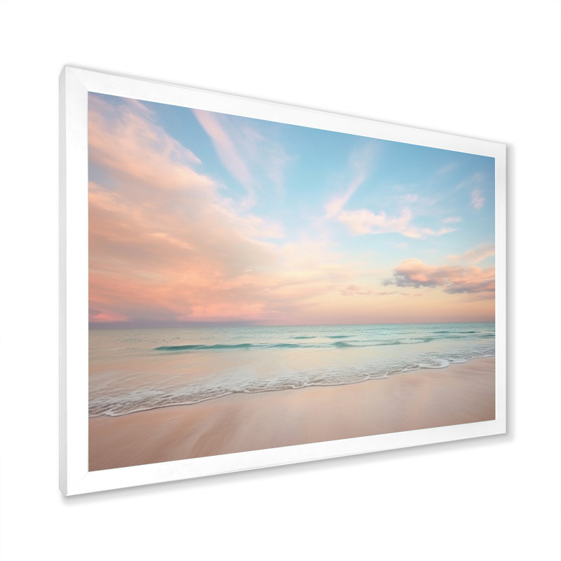 «Peach Sky Photo Astral Symphony V» - art mural ciel, H 24 po x l 32 po x P 1 po, Cadre photo blanc