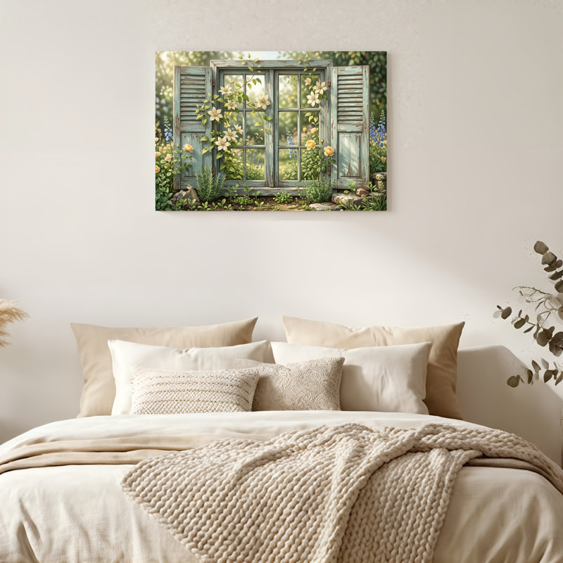 Art mural sur toile Gallery Wrap pour le salon, la chambre à coucher, le bureau ou le vestibule - décoration murale décorative avec fenêtre florale