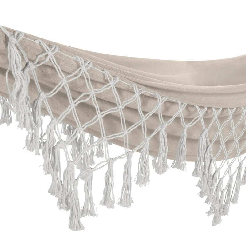  Fringed Hammock w/ Rope Loops & Tree Straps, 250 lb, Natural