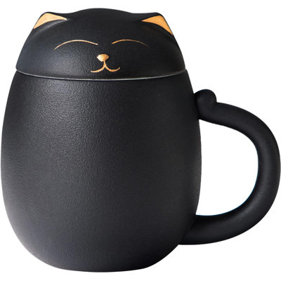 Ceramic Tea Mug with Infuser and Lid, Cute Cat Tea Cup with Filter for Steeping Loose Leaf