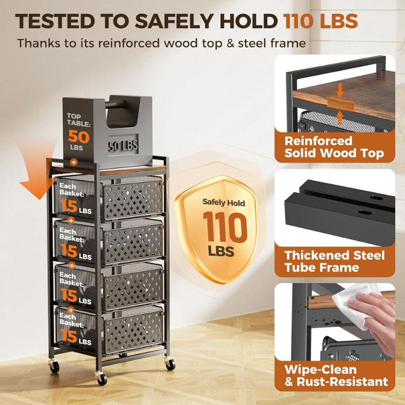 5-Tier Kitchen Storage Cart Utility Rack