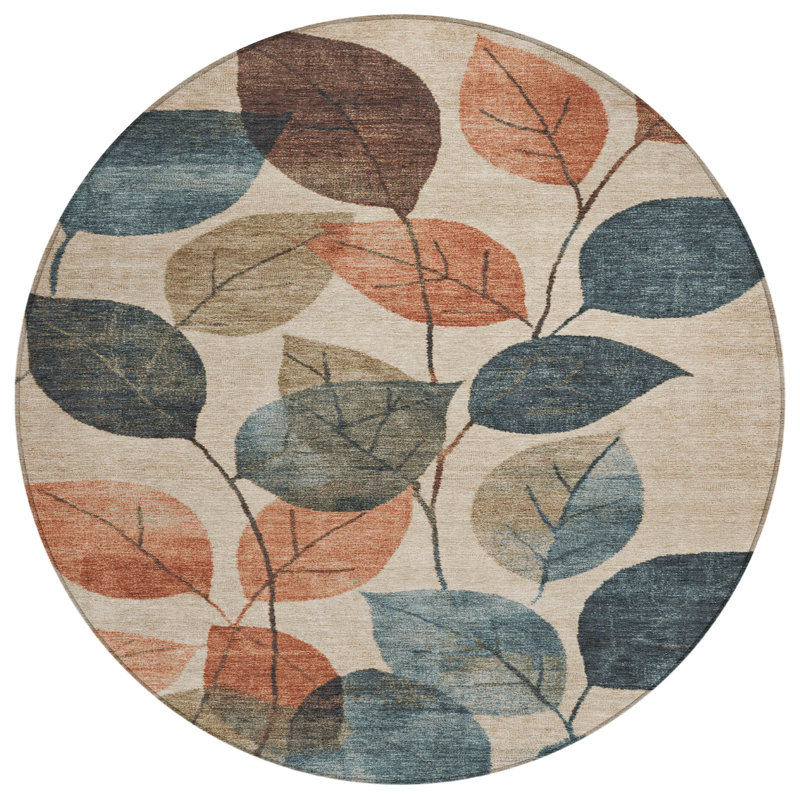 Machine Washable Indoor/Outdoor Xhevrie Beige Rug, Round 8'
