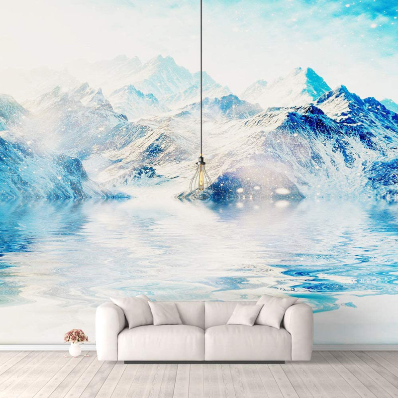 Murales Idea4Wall pour chambre à coucher, paysage de montagne d'hiver, calme et relaxant, grands autocollants muraux à peler et coller_CHINEZ_1910_X07