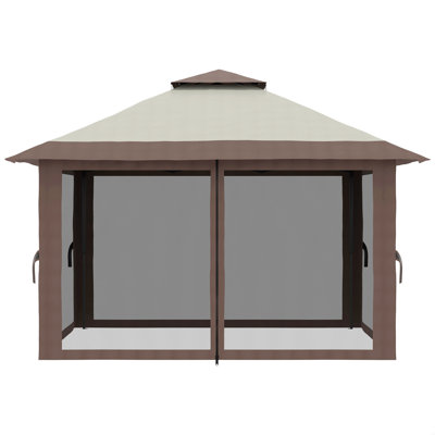 Pop Up Gazebo With Netting, Instant Canopy Tent Shelter With 2-Tier Roof,  Wheeled Carry Bag, Water/Sand Bags
