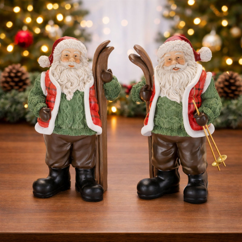 Figurines de père Noël avec skis (ensemble de 2)