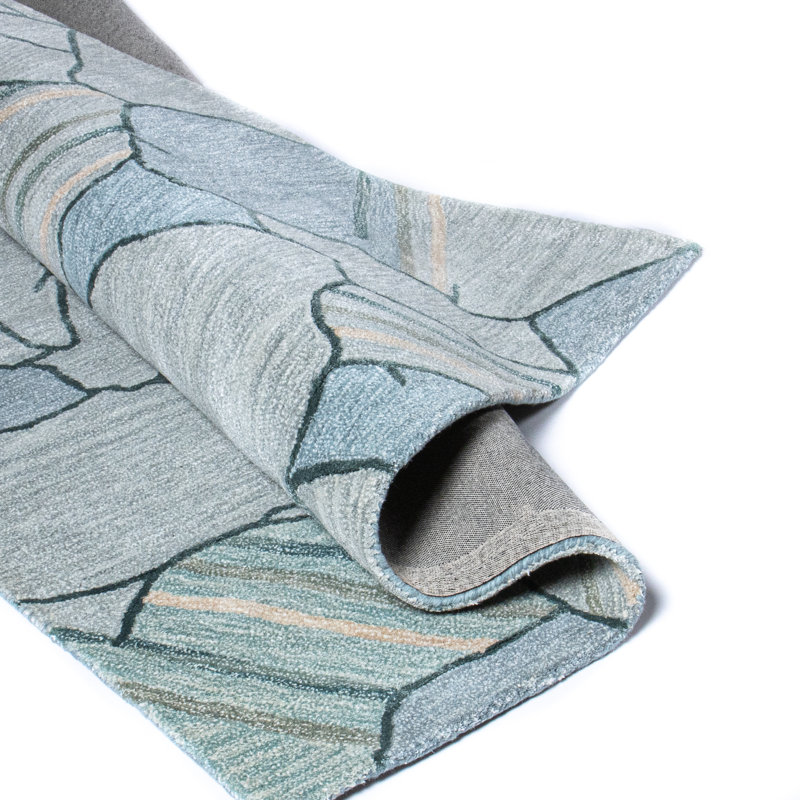 Teal Abstract Handmade Wool and Viscose Tufted Rug