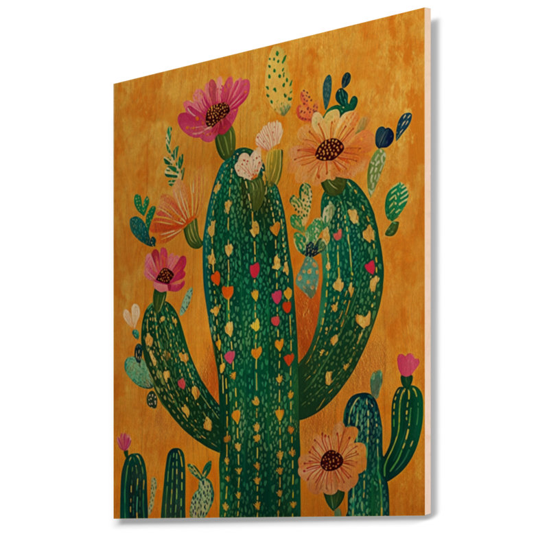 Cactus Garden of Mexico - Boho, impression murale en bois, H 24 po x l 18 po, Rectangulaire