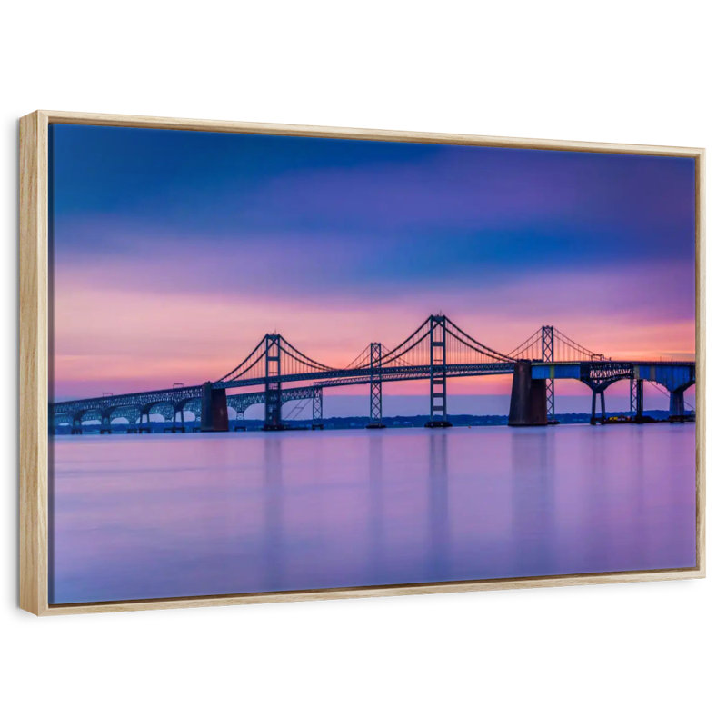 Majestic Chesapeake Bay Bridge, Cadre flottant en bois naturel, 37 po x 25 po