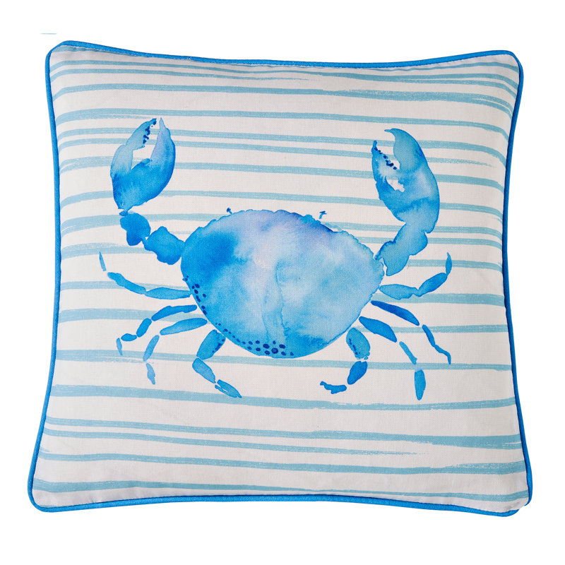 Crab Indoor / Outdoor Animal Print Sea Foam Square Cushion Cover