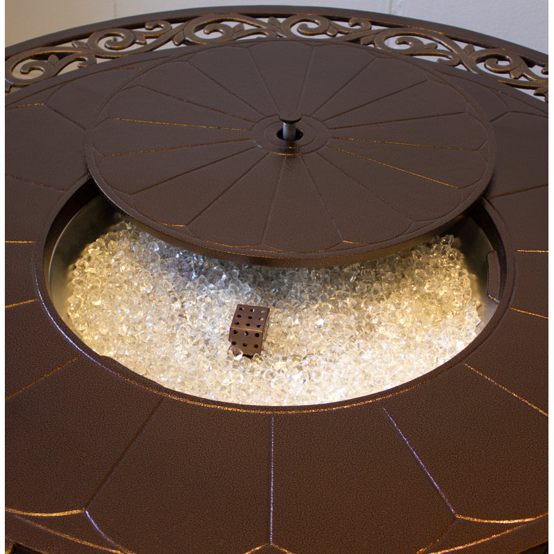 Round Hammered Bronze Cast Aluminum Gas Fire Pit Table