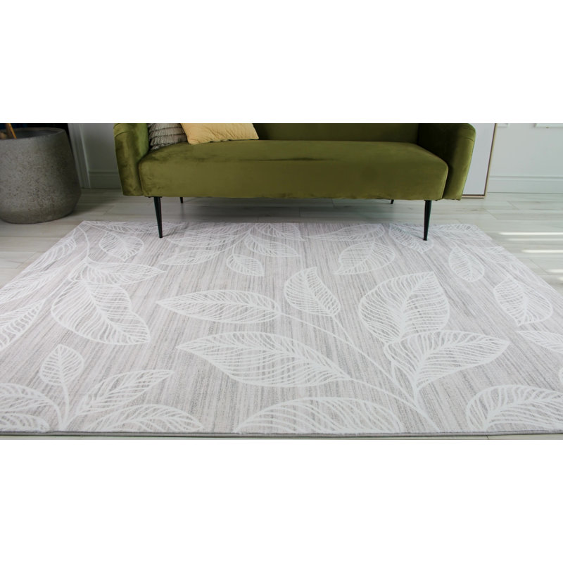 Tapis d'intérieur à feuilles botaniques crème / beige 4 pi x 6 pi (3 pi 11 po x 5 pi 10 po) Branch Branch Arbor