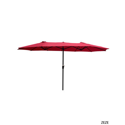 Parasol extérieur imperméable de 15 pi x 9 pi à double face avec table de jardin et parasols simples avec manivelle et évents pour terrasse de jardin