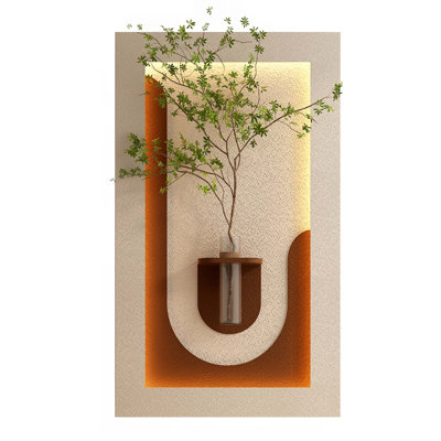 Adjustable 3-Color LED Wall Decor Sculpture With Simulated Green Plants, Glass Vase, Rabbit Statue, And Remote-Controlled Ambient Lighting For Living Room Or Bedroom.