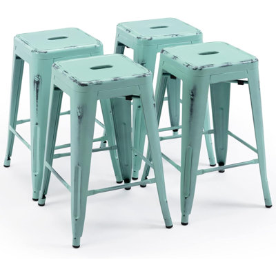 Stool with Metal Frame,Metal Bar Stools, Backless Counter Height Barstools, Indoor Outdoor Stackable Stools With Square Seat