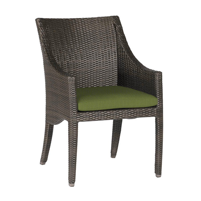 Athena Wicker/Rattan Patio Dining Armchair, Black Walnut, No Welt, Linen Forest