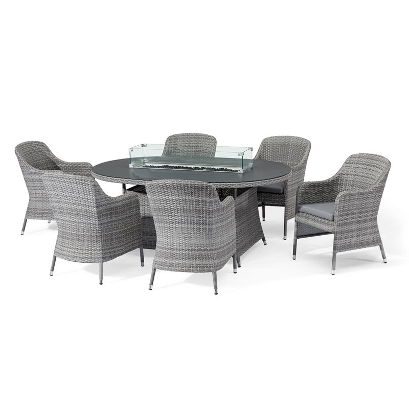 Dantee Oval 6 Oval Dining Set with Fire Pit - 180cm Long 