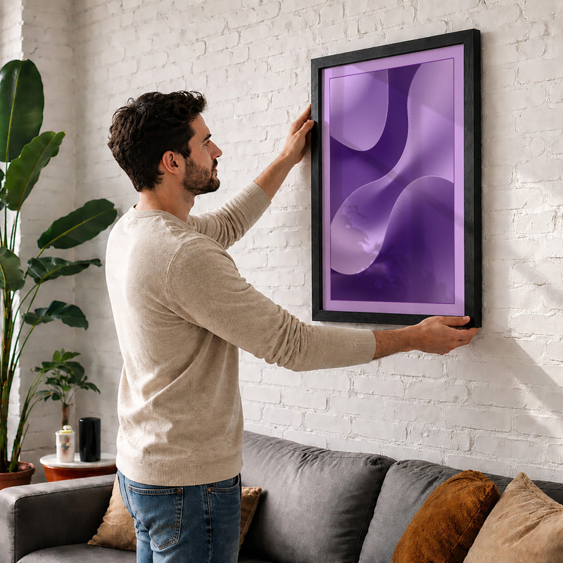 Flowing Purple Forms Minimalist - Print, A2 - 59.4 x 42.0 cm, White