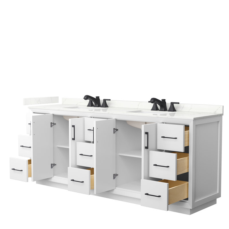 Strada 84'' W Double Vanity, Giotto Quartz, White, Giotto Quartz