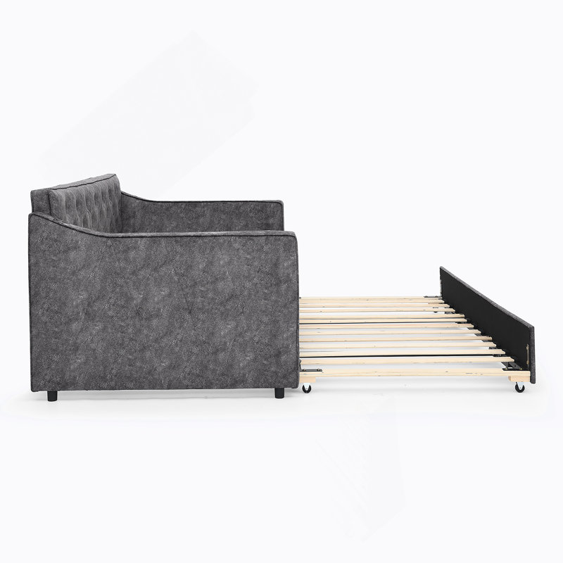 Twin Size Upholstery Daybed With Twin Size Pop-Up Trundle And USB Charging Design, Gray
