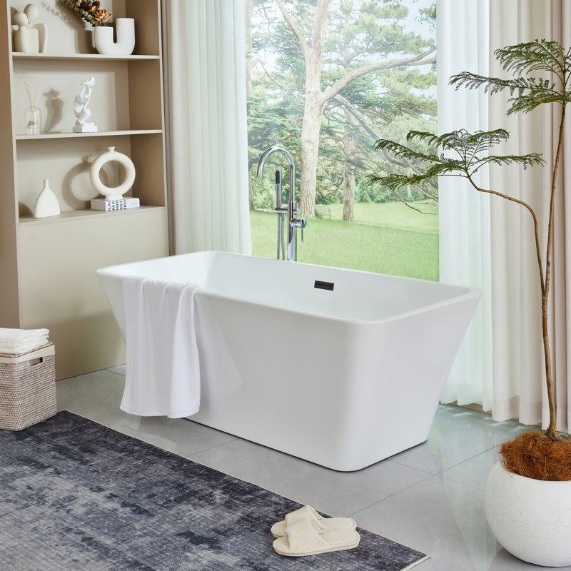 Baignoire de trempage autoportante en acrylique 66,9 "x 29,5", Blanc / noir mat